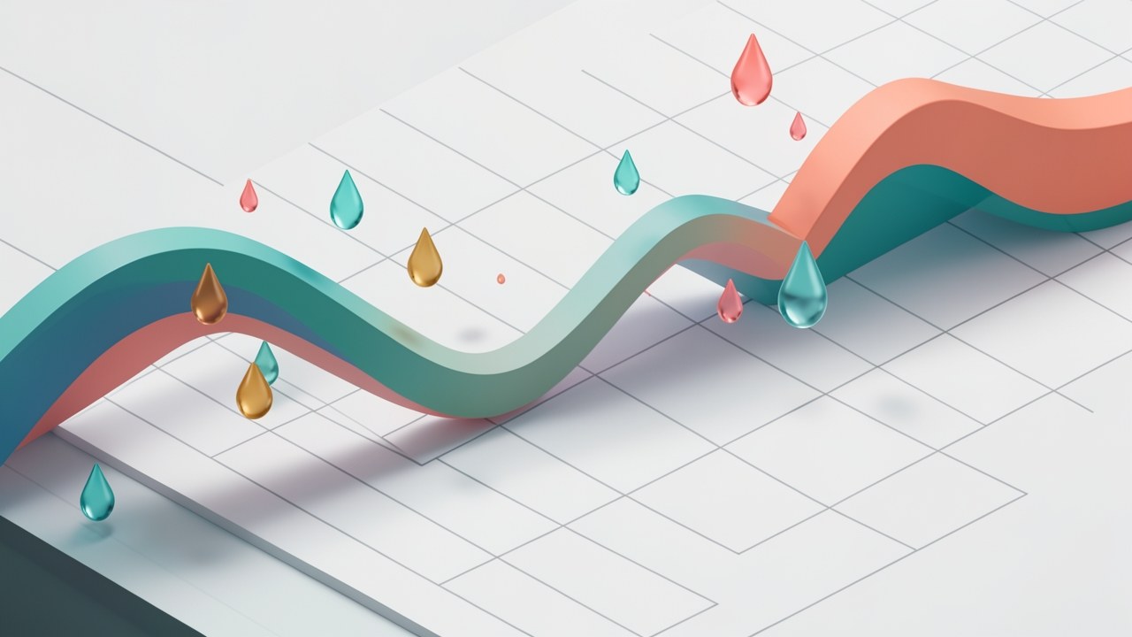 A wavy line on a graph background with drops of water, symbolizing fluctuation and adaptability.